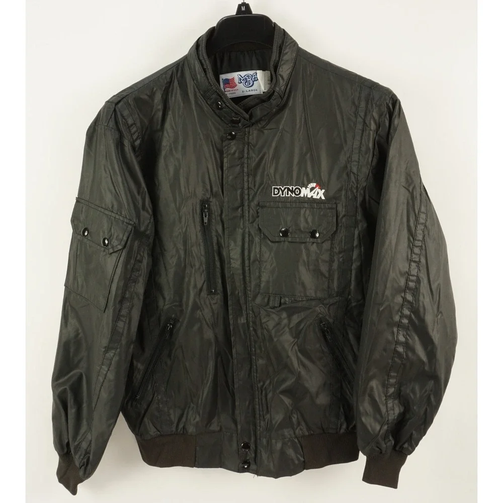 Vintage DynoMax MBA‎ Made in the USA Satin Mechanics Jacket Men's XL Black Nylon